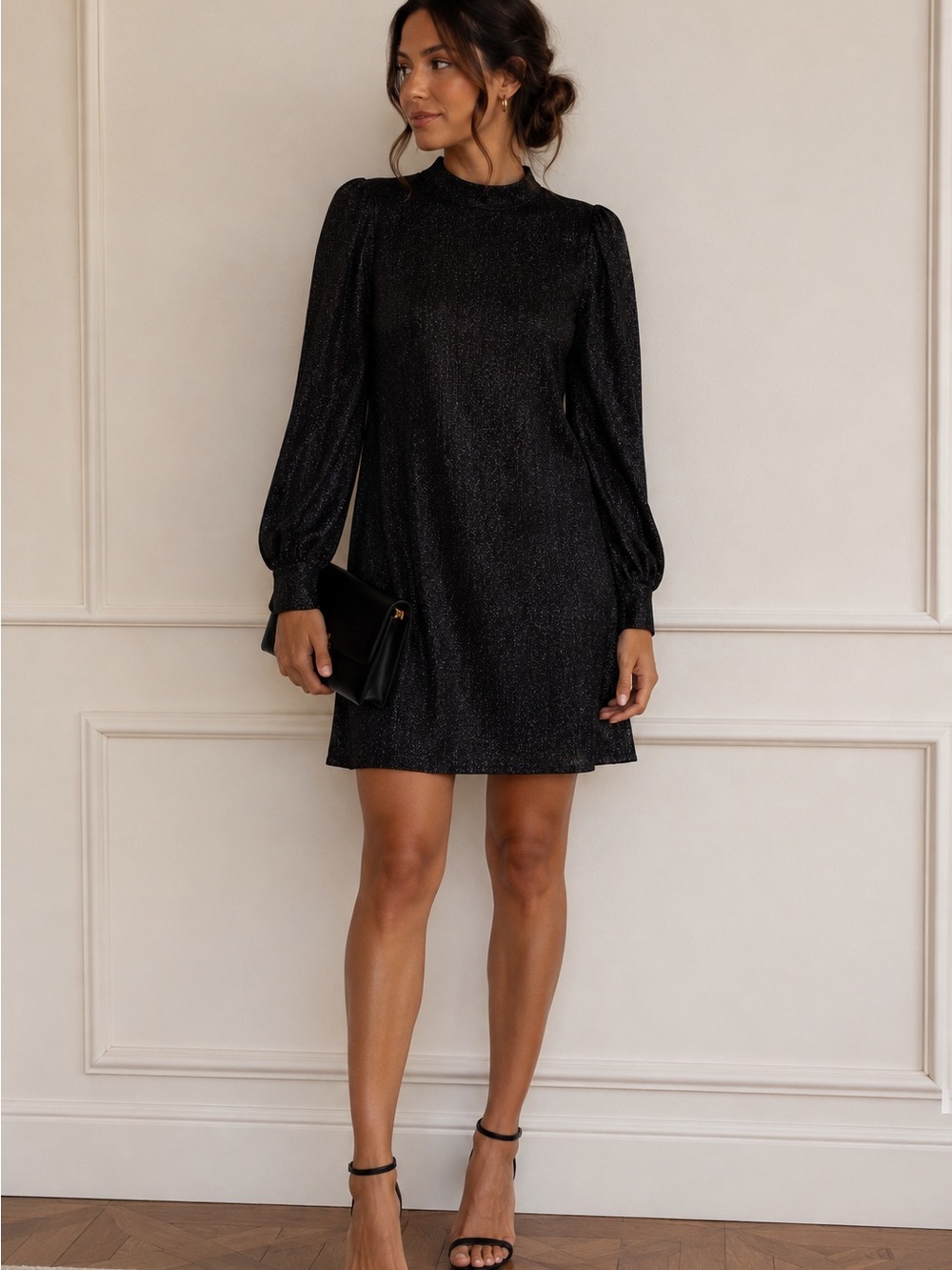 🖤 Sanctuary Black Metallic Shimmer Long Sleeve Mini Dress | Size S 🖤
